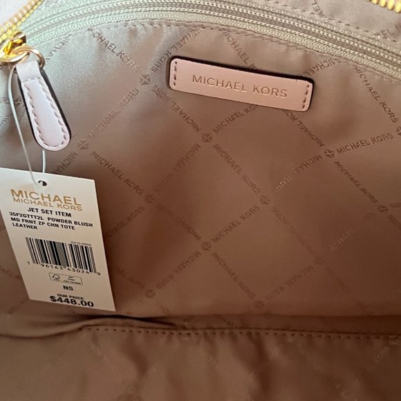 Michael Kors Jet Set Item Medium Front Pocket Shoulder Chain Tote Bag Pink - Picture 9 of 11